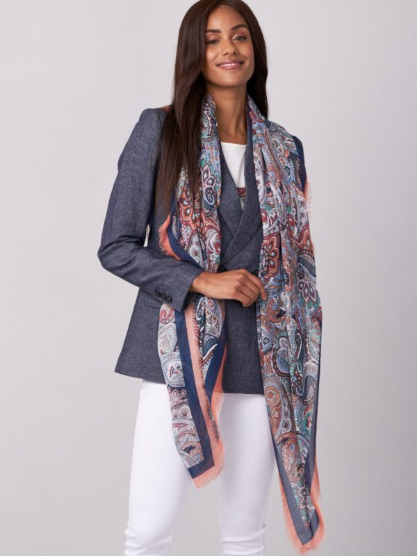 Vierkante sjaal met paisley-motief van zijde en modal bestellen via fashionciao