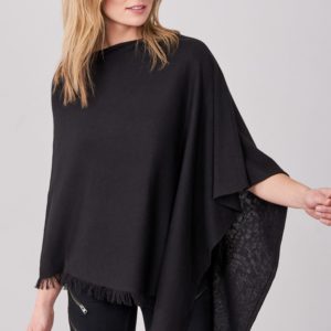 Poncho met franjes van katoenmix bestellen via fashionciao