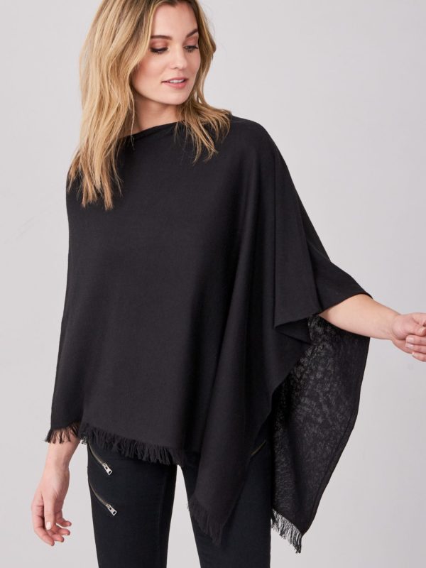 Poncho met franjes van katoenmix bestellen via fashionciao