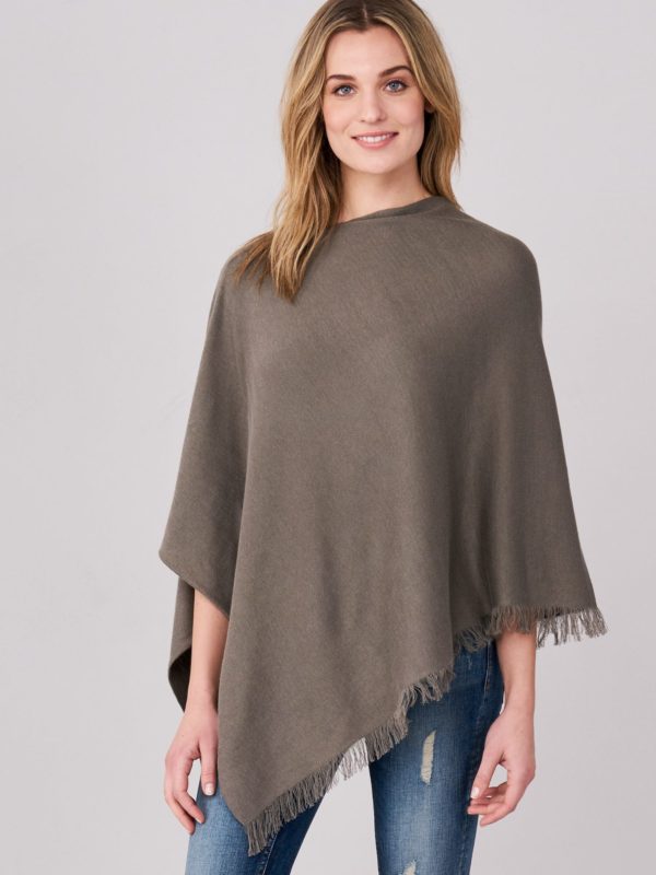 Poncho met franjes van katoenmix bestellen via fashionciao