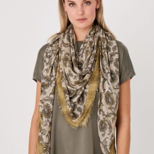Zijden vierkante sjaal met franjes en paisley print bestellen via fashionciao
