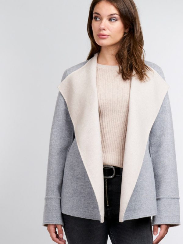 Tweekleurige geweven jas van cashmere en wol melange bestellen via fashionciao