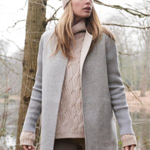 Lange tweekleurige geweven jas van cashmere en wol melange bestellen via fashionciao