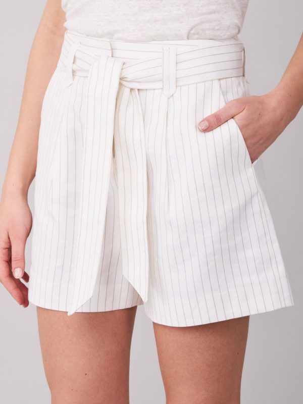 Gestreepte shorts met tailleband van hoogwaardige Italiaanse linnen-mix bestellen via fashionciao