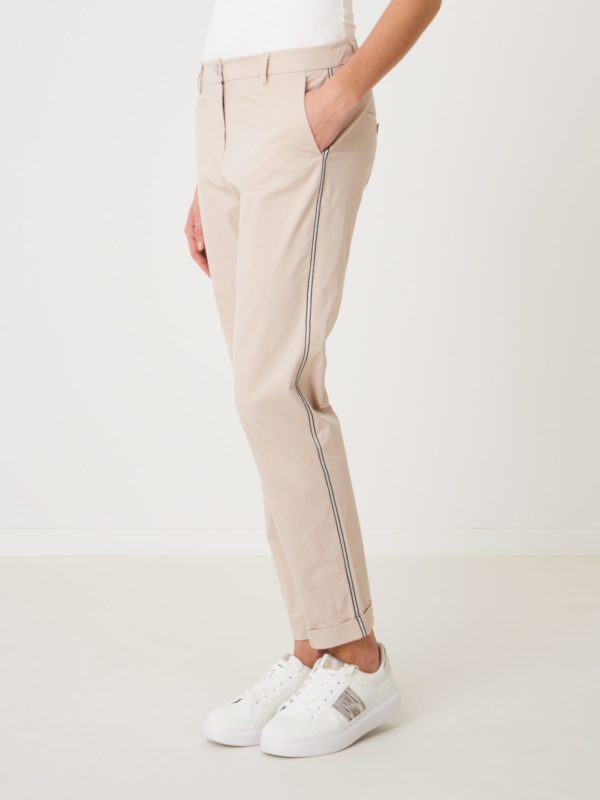 Dames stretch chino met metallic strepen bestellen via fashionciao