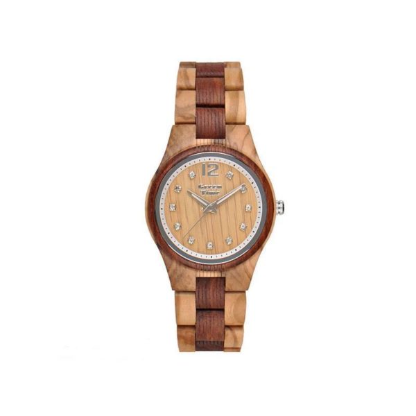 GreenTime – Houten Dames horloge ZW099C “Basic” Singapore Bi-Color (Olijf en Sandel Hout, Bruin, Zilver, Strass edelstenen) bestellen via fashionciao