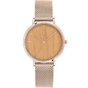 Pierre Lannier – “Nature” Dames horloge 018P989 (Rosé Goud, Hout, Mesh Band) bestellen via fashionciao