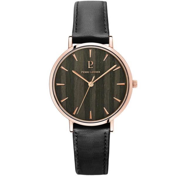 Pierre Lannier – “Nature” Dames horloge 018P993 (Rosé Goud, Zwart, Donker Hout, Leren Band) bestellen via fashionciao